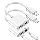[Apple MFi Certified] iPhone Headphone Adapter 2 Pack, 2 in 1 Lightning to 3.5 mm Headphone Jack Adapter Aux Audio & Charger Splitter Cable for iPhone 14 13 12 11 XS XR X 8 7 6 iPad, Support iOS 16