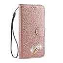 Mo-Somnus Galaxy S7 Edge Case [Free Tempered Glass Screen Protector], Bling Glitter Sparkly [Loving Heart Diamond] Design PU Leather Flip Wallet Case Cover For Samsung Galaxy S7 Edge (Rose gold)