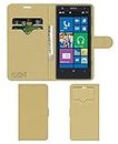 ACM Leather Window Flip Wallet Front & Back Case Compatible with Nokia Lumia 1020 Mobile Cover Golden
