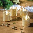 Set Of 4 Gold Glitter Led Votive Candles