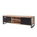 CONCEPTO FÁBRICA | Mueble TV estilo industrial de 180 cm | Diseño SKARM madera y metal negro | Moderno, práctico y funcional | Espacio de almacenamiento general | Mueble TV, multimedia