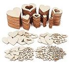 ilauke 500Pcs Wooden Heart Embellishments, Mixed Wood Heart Slices for Scrap Book DIY Crafting, Personalized Gifts, Wedding and Party Decoration 1cm 2cm 3cm 4cm