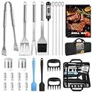 25 PCS BBQ Grill Accessories Tools Set, Stainless Steel Grilling Accessories Kit with Storage Case for Indoor & Outdoor Use, BBQ Utensils Set for Camping, Kitchen, Party, Backyard Barbecue
