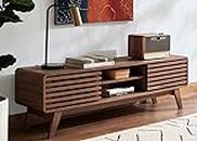 mopio Ensley 59” Walnut TV Stand, Mid Century Modern TV Stand for 55/60/65 inch TV, Farmhouse TV Stand, Entertainment Center with Storage, Television Stands, TV Console, Media Console for Living Room