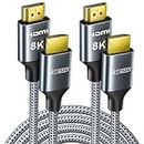 8K HDMI Cables 10FT 2-Pack, ARISKEEN 48Gbps Ultra High Speed HDMI 2.1 Cable, 8K@60Hz, 4K@120Hz 144Hz, HDCP 2.2&2.3, Dynamic HDR, eARC, DTS:X, Dolby Atmos, Braided HDMI Cord for PS5/TV - 10 Feet