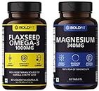 Boldfit Flaxseed Oil Capsules 1000mg with Omega 3-60 Veg Capsules. & Magnesium 340 Mg Supplement- 60 Vegetarian Tablets