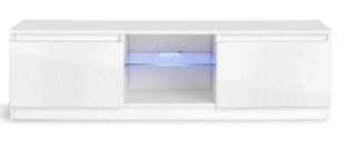 Moderno gabinete con soporte de TV 140 cm blanco mate brillo azul luces LED para televisores de 55""- 65