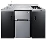 Summit Appliance CK55ADASINKR 54” Wide All-in-One Kitchenette in Black with a 2-Burner 115V Cooktop, 2-Door Refrigerator-Freezer, Sink, and Large Storage Cabinet (SINKR)