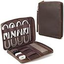 Polare Full Grain Leather Travel Cable Organizer Case Electronics Accessories Carry Bag with YKK Zippers All-in-One Storage Bag for Cables, Power Bank, USB, SD Card, Travel Essentials