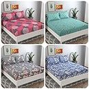 VAS COLLECTIONS Prime Combo Pack of 4 Double Bedsheets with 8 Pillow Covers | 160 TC Soft Brushed Glace Cotton -Long Lasting & Wrinkle Free - | 225X228 Cm Or 7.5X7.5 Ft-Green & WhitePink