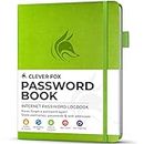 Clever Fox Password Book with alphabetical tabs. Internet Address Organizer Logbook. Small Pocket Password Keeper for Website Logins (Green)