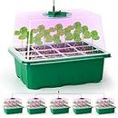 Bonviee 5 Packs Seed Starter Tray with Grow Light，Plant Germination Starter Kit with Adjustable Humidity Dome，Greenhouse Germination Kit for Seed Growing Starting (12 Cells per Seedling Trays)