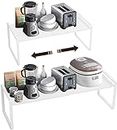 Isyunen Porta piatti e stoviglie allungabile mensole cucina salvaspazio organizer credenza cibo e utensil in metallo Bianco