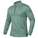 MANSDOUR Men's Quick-Dry Active Sports Shirts Quarter Zip Long Sleeve Running Pullover Tops Outdoor Sweatshirt, Tea Green, Small