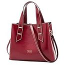FOXLOVER Crossbody Bags for Women Medium Size Top Handle Purses Oil-Waxed Leather Satchel Handbag Magnetic Zipper, Wine Red-m, Medium