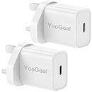 YooGoal 2 Pack USB C Plug, 20W PD Type C Power Plug USB C Wall Charger Plug Adapter Compatible with Smart Phones, Smart Watches, Small Game consoles,Cameras and More Electronics Products
