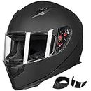 ILM Full Face Motorcycle Street Bike Helmet with Removable Winter Neck Scarf + 2 Visors DOT Model-JK313 (XL, Matte Black)