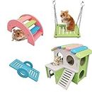 YEKUYEKU Hamster House, Wooden Hamster House, Small Animal Hideout, with Climbing Ladder Hamster Play Toys for Dwarf Hamster and Mouse (Colorful)