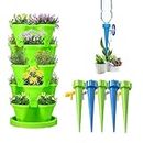 NUCARTURE 5 pcs Stacking Vertical Garden Planters for Plants Growing Tower Pots for Flower Garden Planter for Home Gardening Balcony,Patios,Backyards Vegetables Pot for Indoor/Outdoor