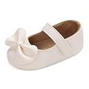 LACOFIA Baby Girls Anti-Slip First Walking Shoes Infant Bowknot Mary Jane Princess Party Shoes Prewalkers, C White, 6-12 Months