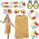8Pcs Hawaiian Grass Skirt Set with Necklace Bracelets Headband Flower Bikini Top Hair Clip,Pineapple Sunglasses,Costume Hawaiana e Ragazza Hula Gonna Ghirlanda coroncina Braccialetto Hawaii Vestito