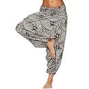 Nuofengkudu Mujer Pantalones Hippies Estampados Baggy Comodos Ligeros Cintura Alta Indios Yoga Pants Casual Playa Fiesta Verano(W-Marrón,Talla única)