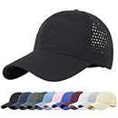 Baynetin Mens Quick Dry Baseball Cap Sport Hat,Breathable Ultralight Mesh Outdoor Sports UPF 50+ Hat Adjustable Travel Summer Hat (Black)