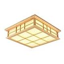 QIByING Japanese LED Flush Mount Ceiling Light, Solid Wood Square Ceiling Lamp, Acrylic Lamp Shade, Close to Ceiling Light Fixtures