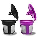 BLMHTWO 2 Pieces K Cup Reusable Coffee Pods Reusable K Cups Kcup Refillable Coffee Pod Deals with Fine Stainless Steel Filter Net Plastic Large Capacity Reusable Coffee Pods for Home, Black+Purple