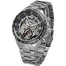 Yoodeet Russian Skeleton Watches Automatic Self-Wind Mechanical Watches Silver Stainless Steel Men's Wrist Watch