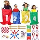 GOLDGE 32 Pcs Sports Day Kit, Sack Race Set Bean Bag Toss Fun Outdoor Garden Family Game for Adults And Kids, Includes 4 Coloured Sack, 4 Eggs, 4 Spoons, 4 Bean Bags, 2 Whistles and other