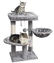 SYANDLVY 27.56" Cat Tree for Indoor Cats, Modern Cat Tower with Scratching Post for Kittens, Climbing Stand with Basket & Hanging Ball for Play Rest
