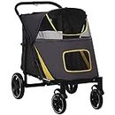PawHut Pet Stroller 4 Wheel Dog Stroller Travel Carrier Adjustable Canopy for Medium and Large Dogs Grey