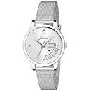jainx Silver Day and Date Mesh Chain Analog Wrist Watch for Women - JW596
