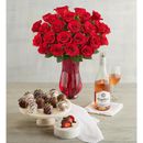 Deliciously Decadent 24 Red Roses, 12 Drizzled Strawberries, And Rosé Wine, Assorted Foods, Flowers by Harry & David