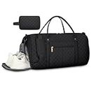 NEWHEY Sports Gym Bag Woman Travel Duffle Bag Women 40L Waterproof Duffel Bag Womens Gym Bag with Shoe Compartment, Toiletry Bag Large Duffle Bag Soft Quilted Gym Bags Overnight Weekender Bag Black