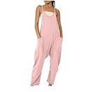 deals of the day clearance prime Yihaojia Women's Casual Loose Jumpsuit Summer Baggy Onesies Romper Sleeveless Spaghetti Strap Overalls with Pockets 2023, Pink#20, 3X-Large