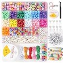Stealth stone 1000 Pcs Pony Beads Kit 26 Colors Pony Beads Assorted Kit Opaque Colors Seed Beads with Scissors Lobster Clasps String Cord, Shells and Other Accessories for Making Necklace Bracelet