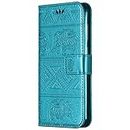 Dkandy Ethenic Series Faux Leather Flip Wallet Elephant Embossing Case Stand with Magnetic Closure & Card Holder Flip Cover for Apple iPhone 6 Plus & 6S+ - Turquoise Blue