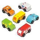 Wooden Car Toys Set for Toddler 2-3, Push and Go First Play Trucks for Baby 18 Months 2 Year Old, 6pcs Mini Vehicle - Christmas Birthday Gift for 18M+ 2 3 Years Old Infant Kids Toddlers