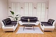 Fabrique Visionary 3+2+1 Leatherette 6 Seater Sectional Sofa Set | Comfortable Furniture for Home Office & Living Room | 4 Year Warranty | Easy to Move with Stainless Steel Legs | Black Cream