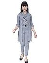 hainah Girl's Cotton Blend Grey BD Jumpsuit Dress with Shrug/Coat Top and Trouser, 3/4 Sleeve/ankle Length