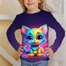 Mädchen Kleidung für Kinder Langarm T-Shirt Kinder von 9 bis 12 Jahren niedlichen Cartoon Katze Tier