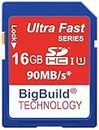 BigBuild Technology 16GB Ultra Fast 90MB/s Memory Card For Canon Digital IXUS 185 camera, Class 10 SD SDHC