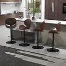 civama Bar Stools Set of 4 for Kitchen Counter, Adjustable Bar Height Chairs, Modern Swivel Barstools with Bentwood Seat and Back with Footrest for Kitchen Island, Dining Room, Brown PU Leather