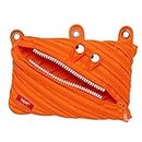 ZIPIT Monster 3-Ring Binder Pencil Pouch, Large Capacity Pen Case for Kids and Teens, Made of One Long Zipper! (Orange)