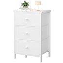 BOLUO White Night Stand with Drawers 3 Drawer Dresser for Bedroom, Tall Nightstand for Closet Dorm Modern Bedside Table