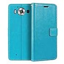 Shantime Microsoft Lumia 950 Wallet Case, Premium PU Leather Magnetic Flip Case Cover with Card Holder and Kickstand for Microsoft Lumia 950 Sky Blue