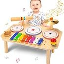 Jouets d'instruments de Musique Jouets pour Enfants 4 Ans 5 6 7 Jouets Xylophone pour Tout-Petits 3+ Jouets Montessori en Bois Bébé Musical Garçons Filles Enfants Tambour