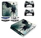 Elton Sasuke Uchiha Naruto Shippuden Ninja Theme Skin Sticker Cover for PS4 Slim Console and Controllers Full Set ..Console Decal Stickers for Front & Back 4 Led bar Decal +2 Controller Decal Cover [video game]